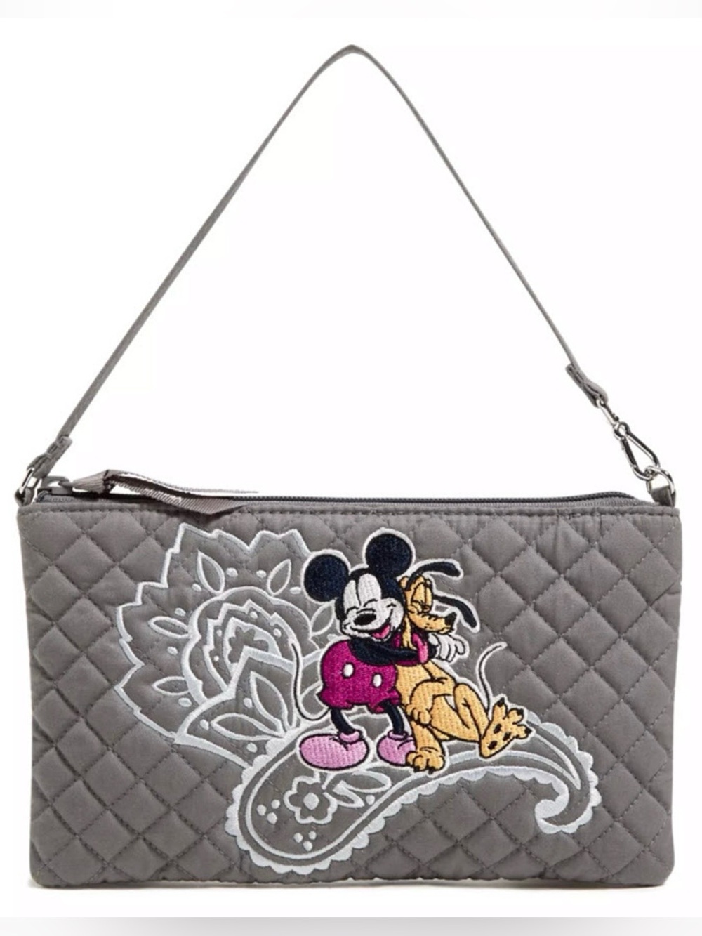 Vera Bradley Gray Quilted Disney Mickey & Pluto Wristlet Crossbody